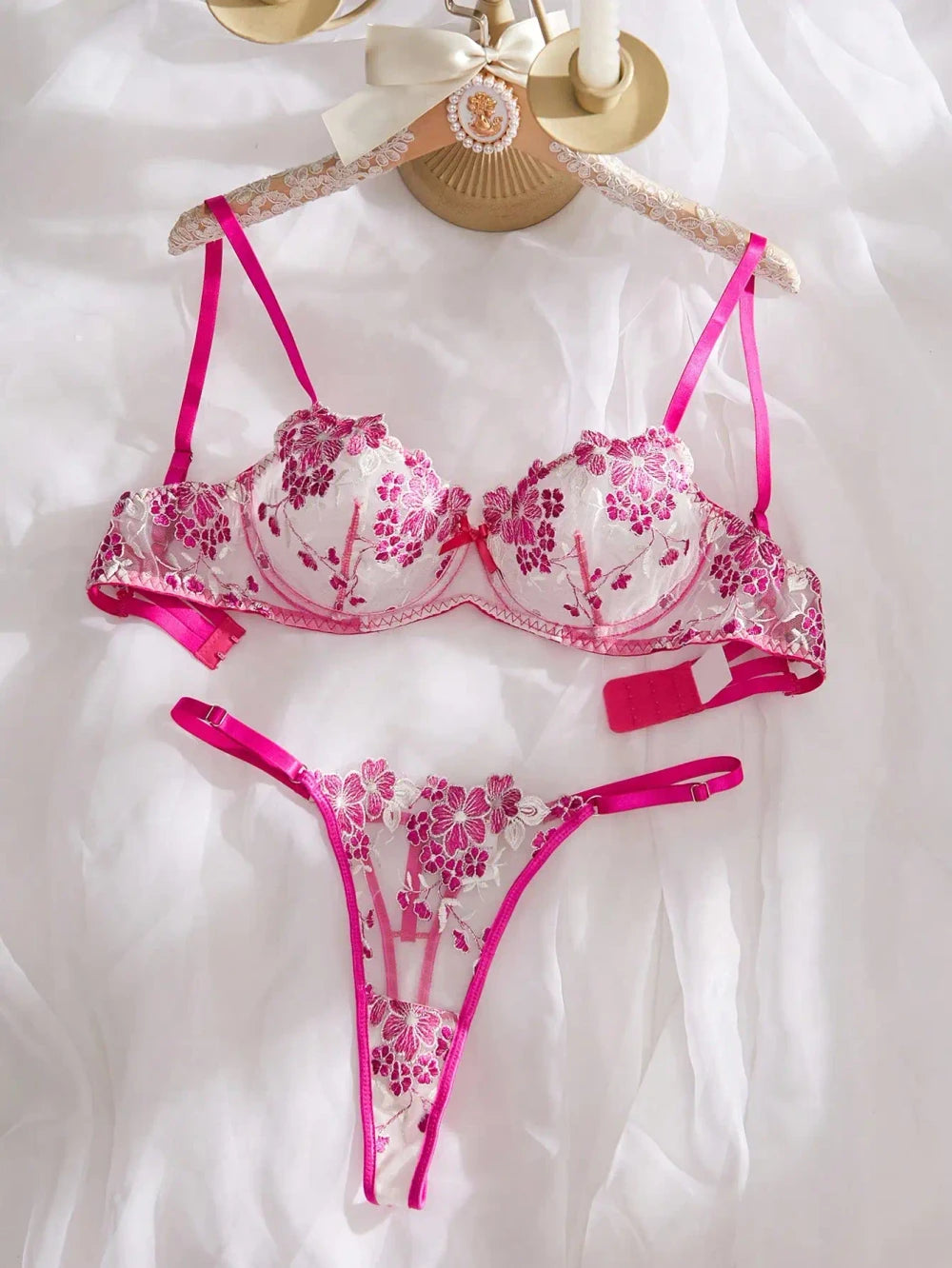 Floral Embroidery Lace Lingerie Set
