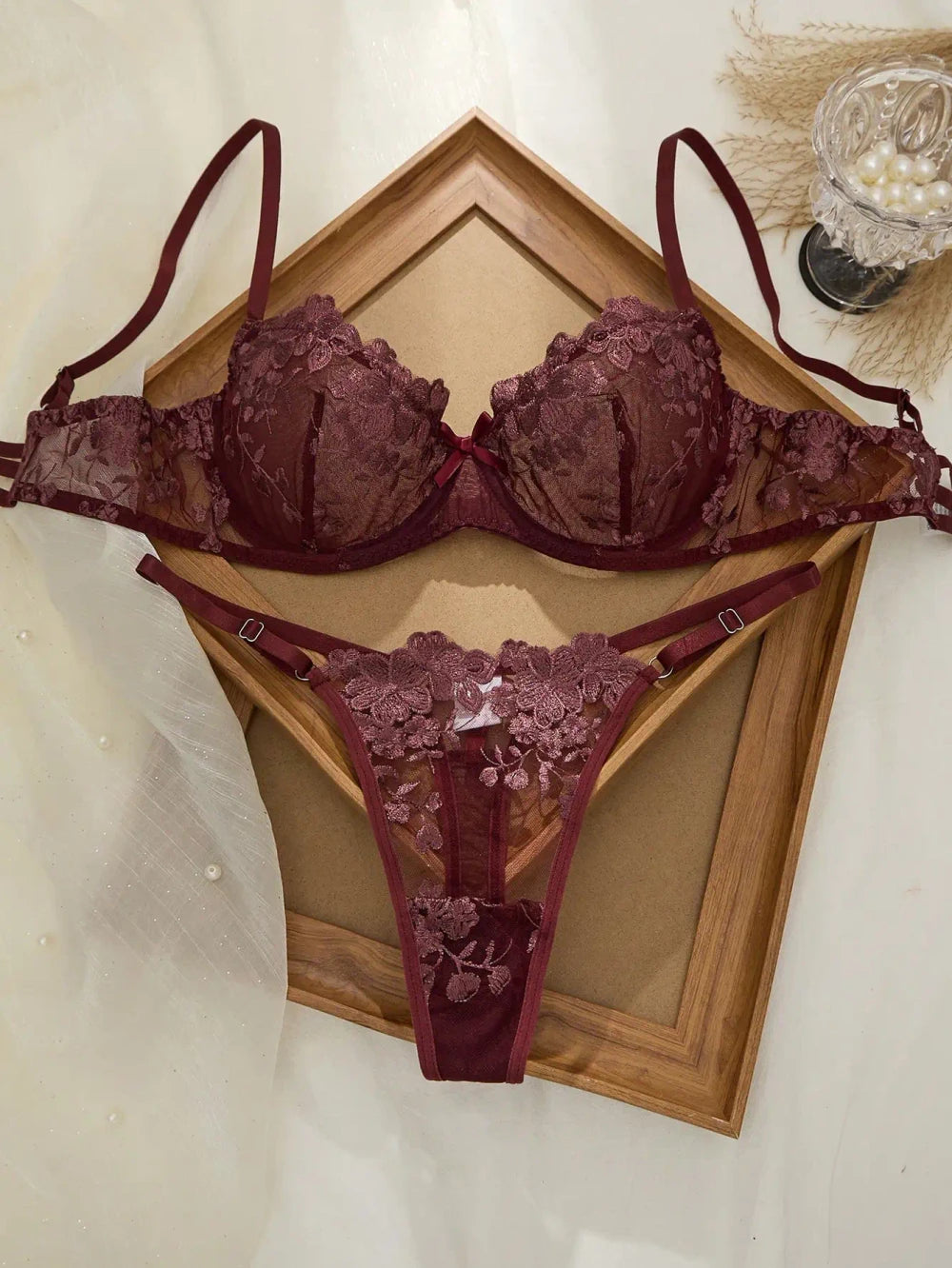 Floral Embroidery Lace Lingerie Set
