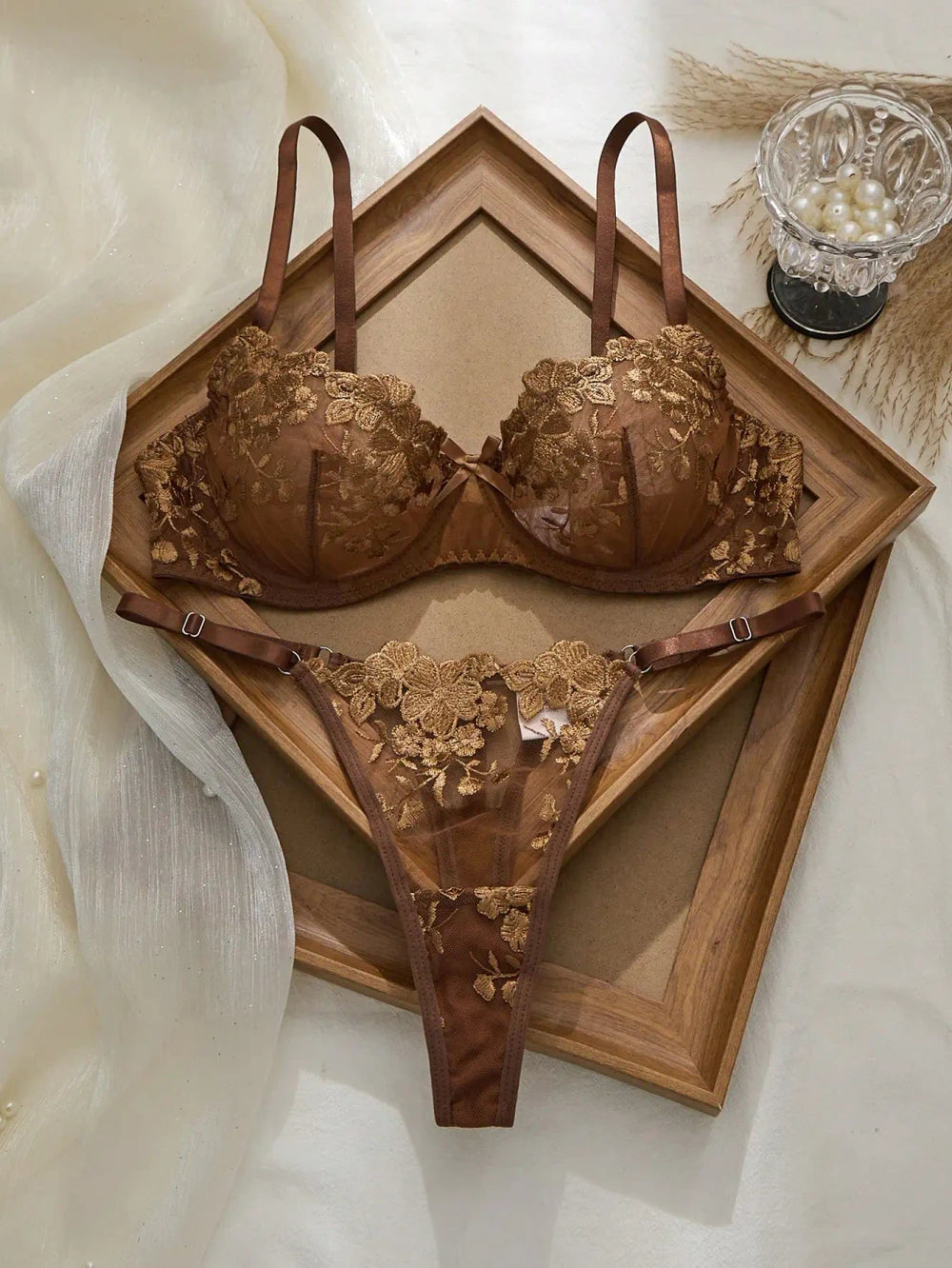 Floral Embroidery Lace Lingerie Set