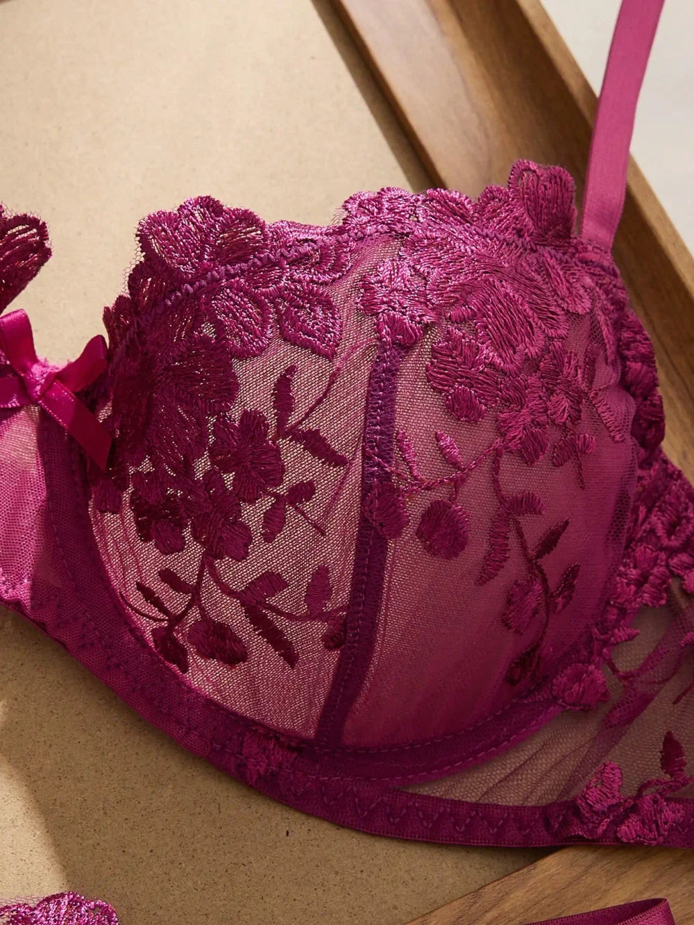 Floral Embroidery Lace Lingerie Set