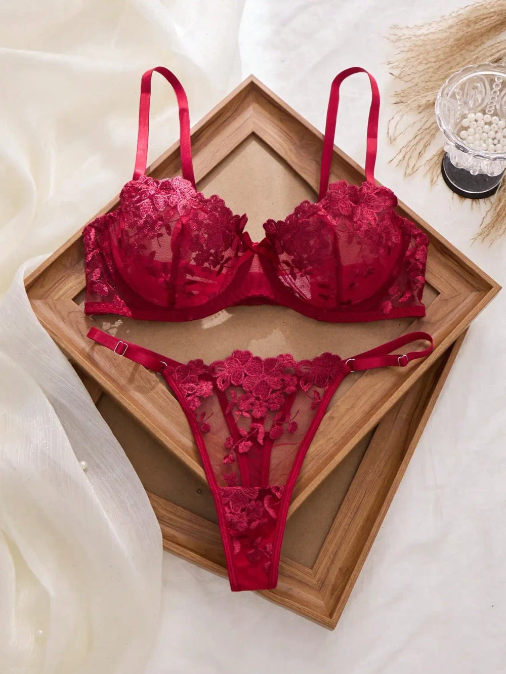 Floral Embroidery Lace Lingerie Set