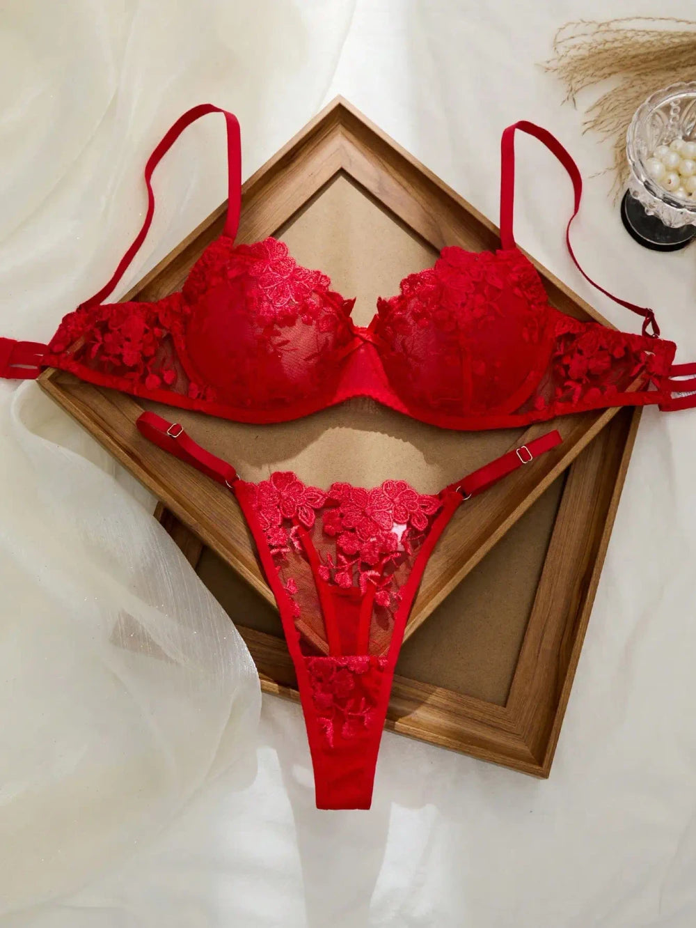 Floral Embroidery Lace Lingerie Set