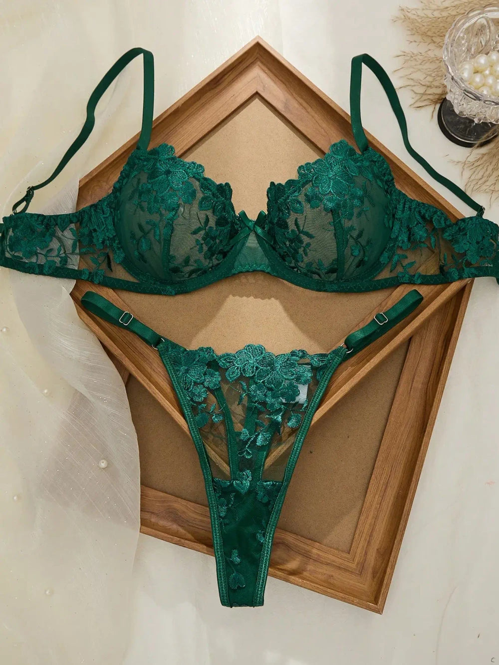 Floral Embroidery Lace Lingerie Set