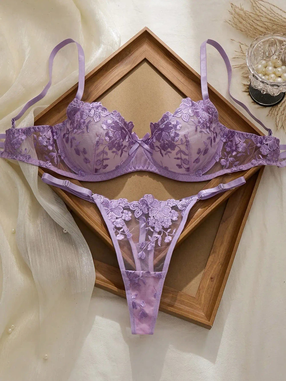 Floral Embroidery Lace Lingerie Set