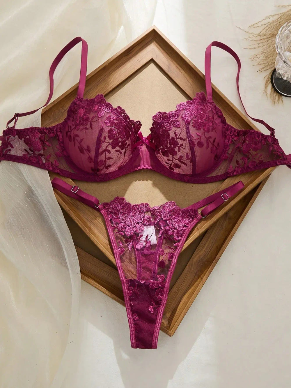 Floral Embroidery Lace Lingerie Set