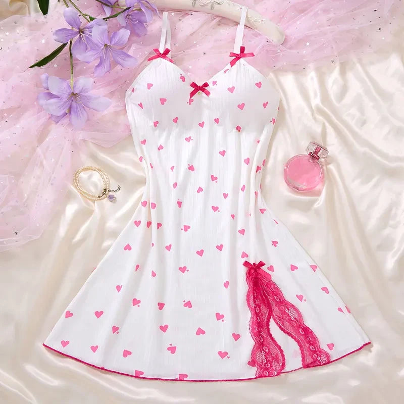 Soft Heart Print Lingerie Set