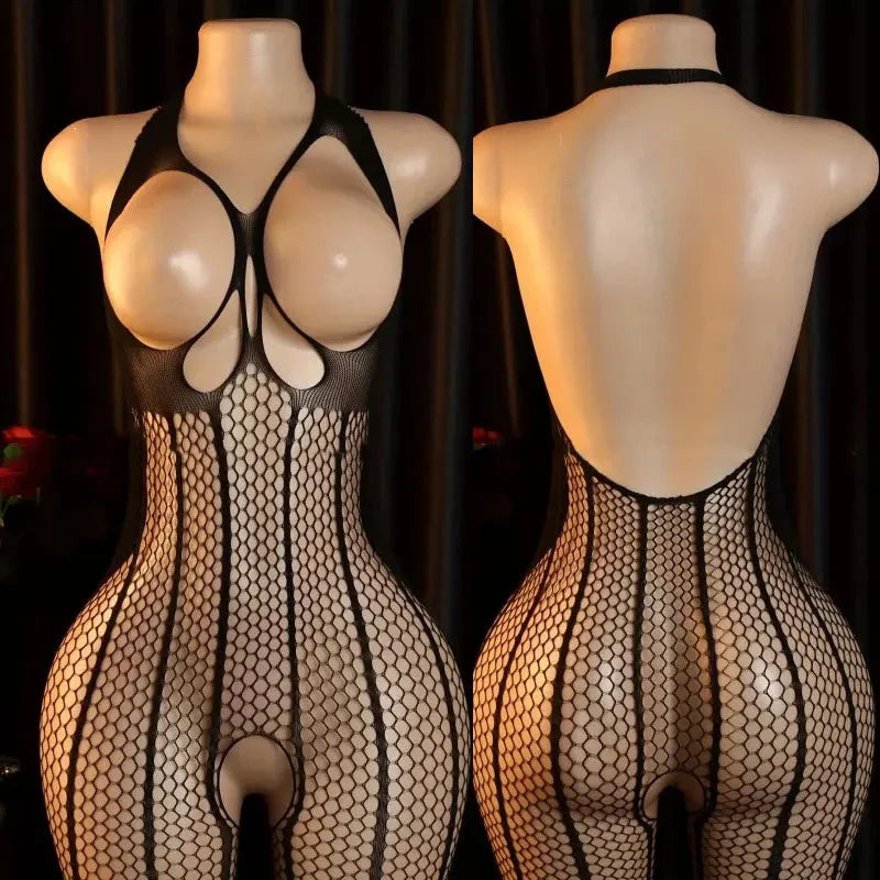 Lace Halter Crotchless Bodysuit