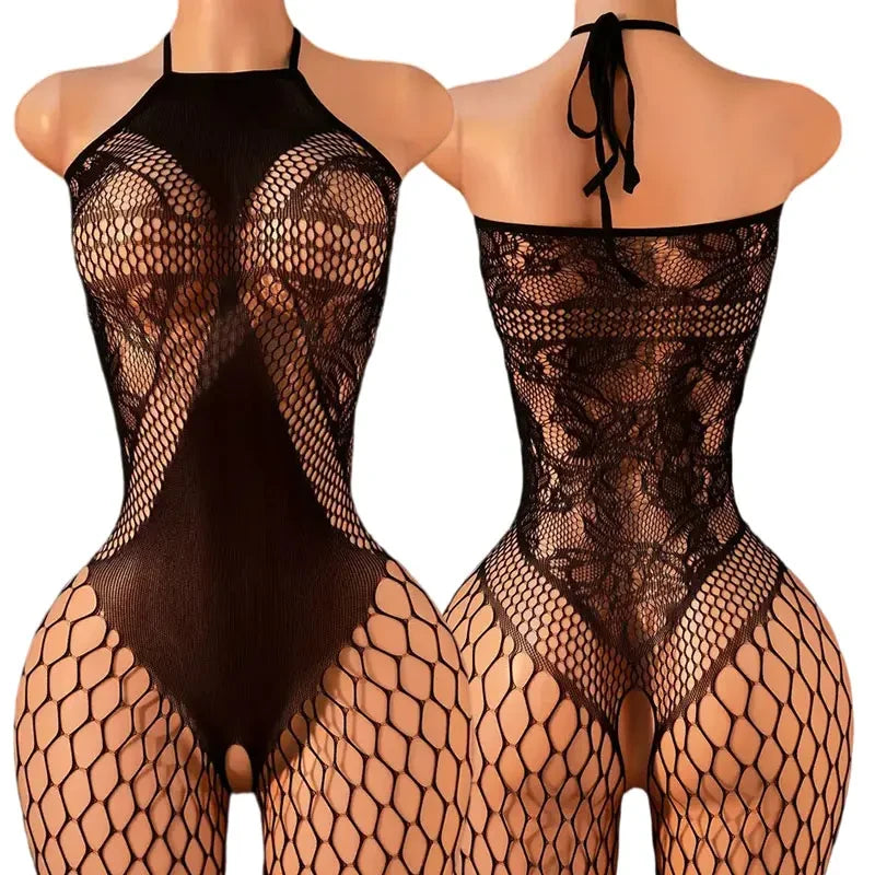 Lace Halter Crotchless Bodysuit