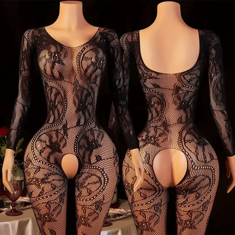 Lace Halter Crotchless Bodysuit