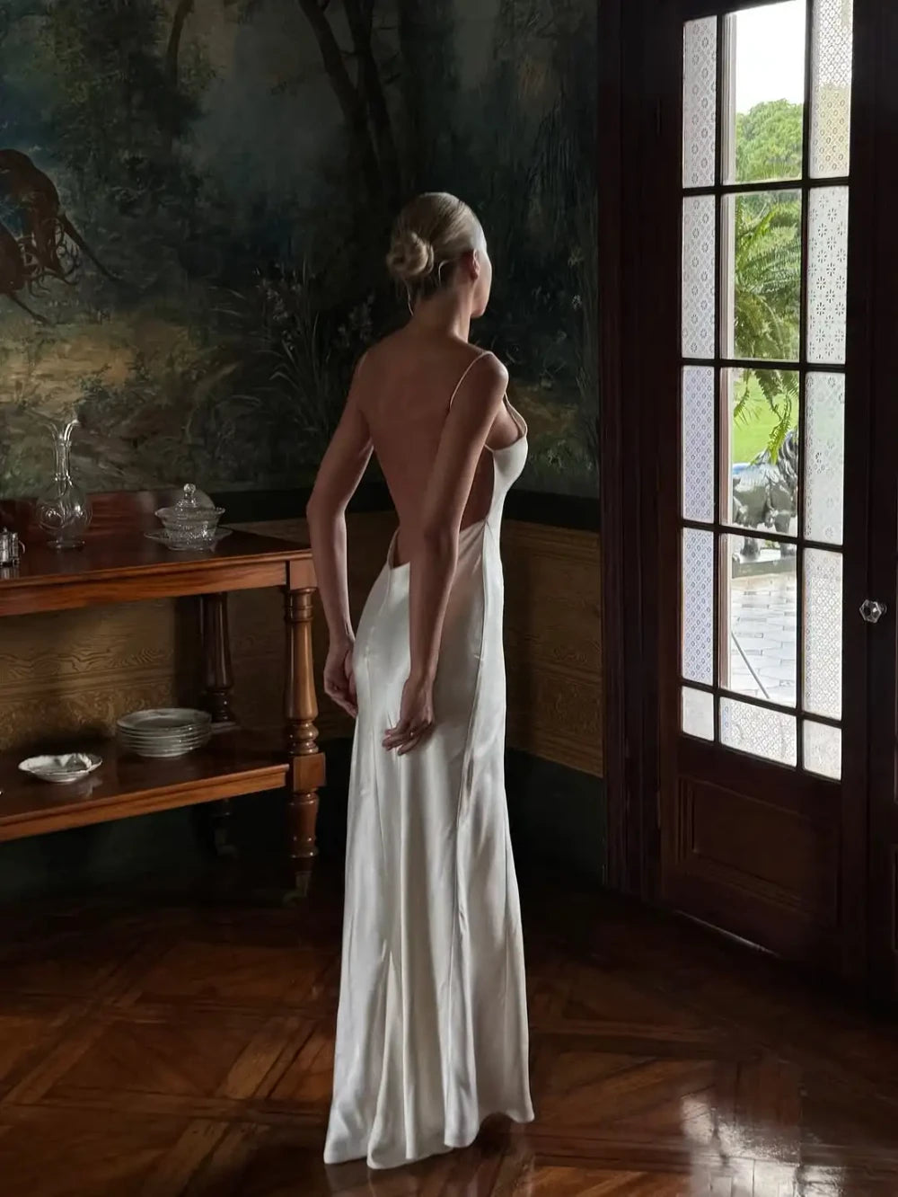 Satin Backless Sling Evening Dress