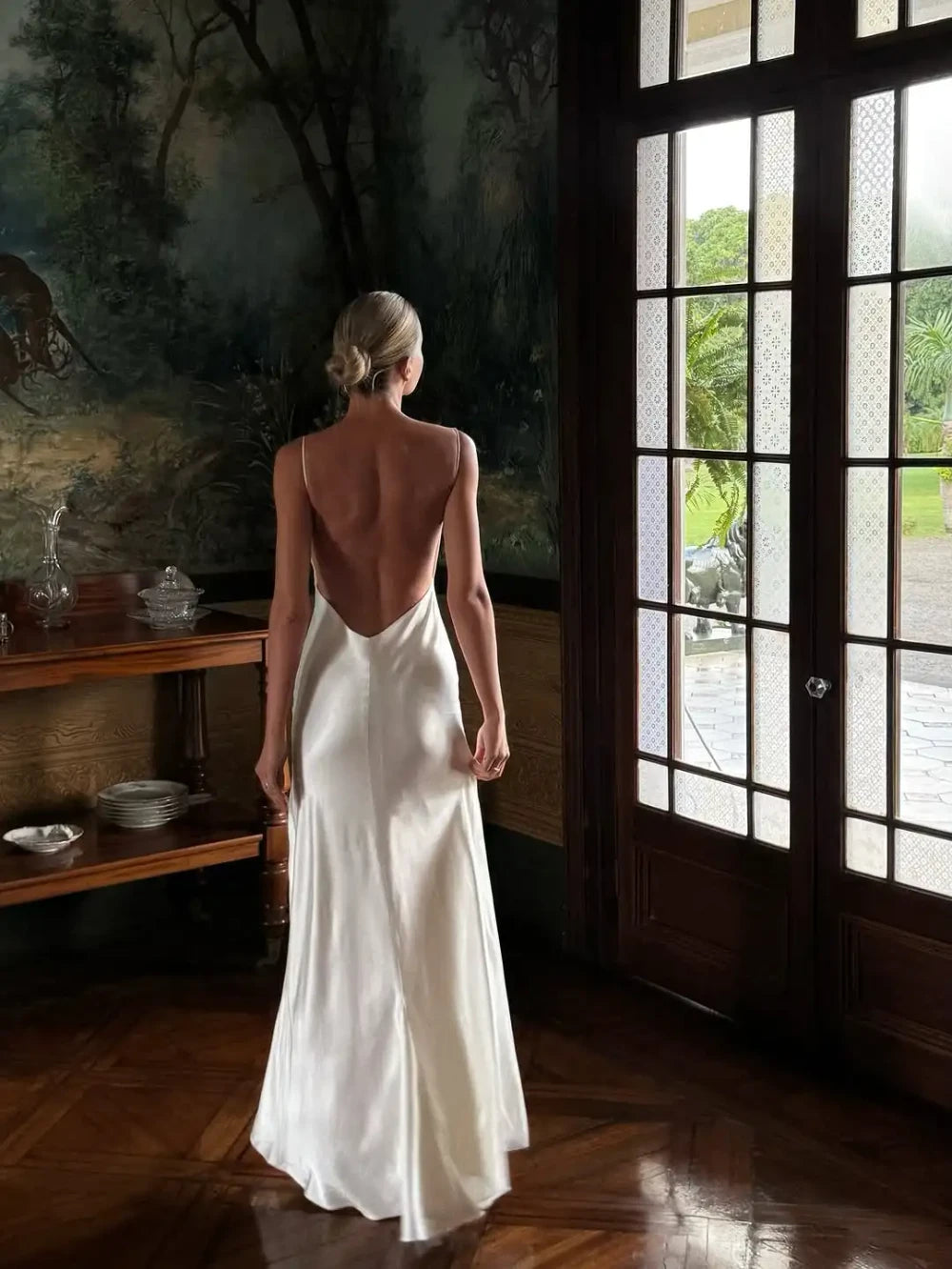 Satin Backless Sling Evening Dress