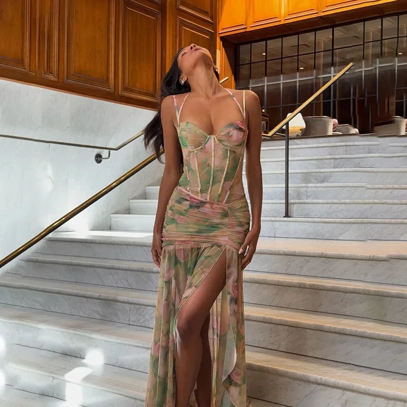Floral Print Spaghetti Strap Maxi Dress