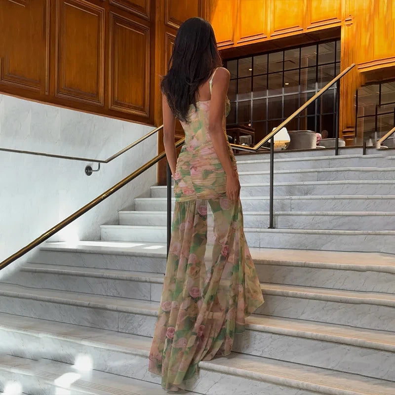 Floral Print Spaghetti Strap Maxi Dress