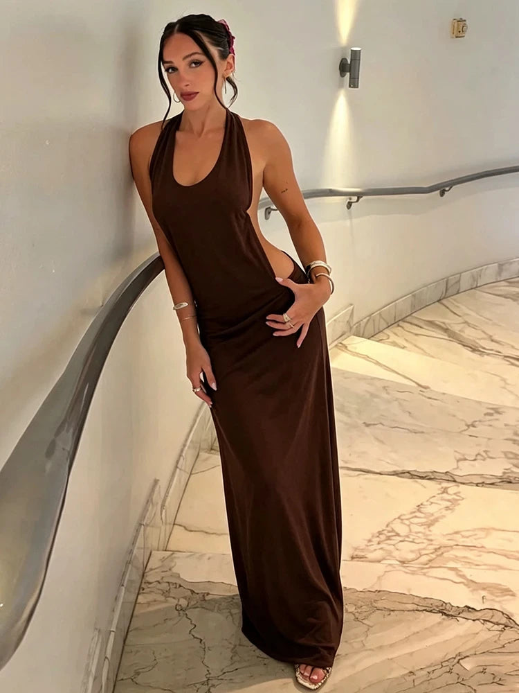 Backless Ring Detail Maxi Dress