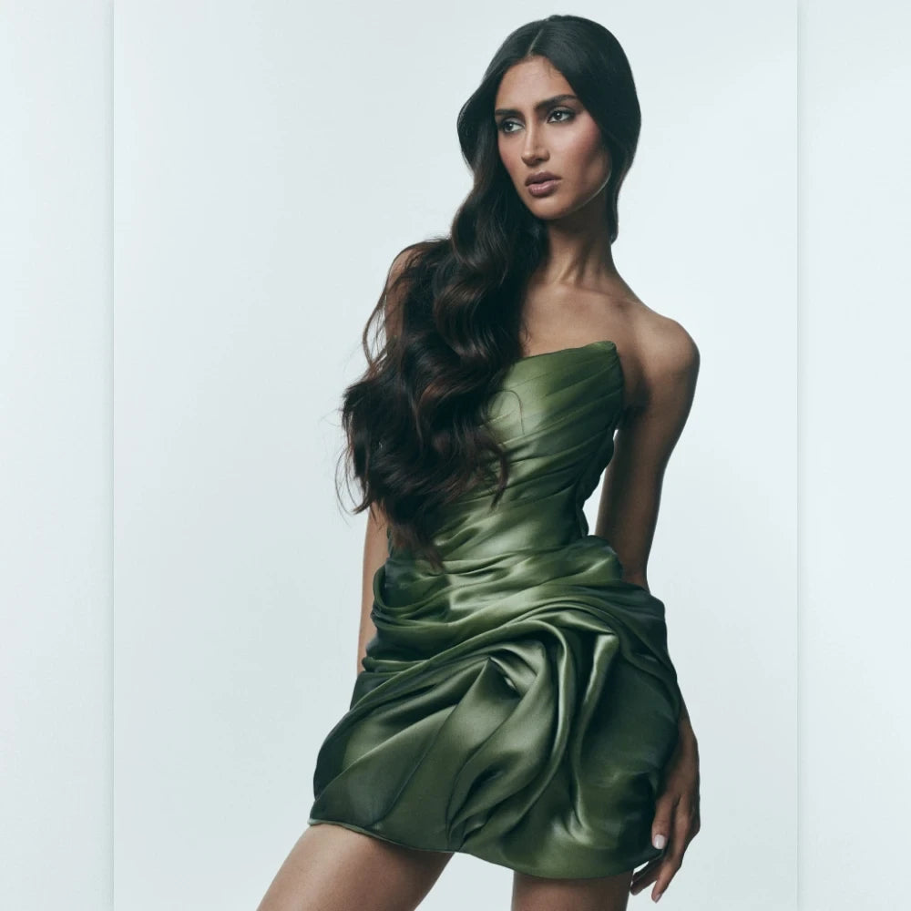 Draped Organza Mini Dress