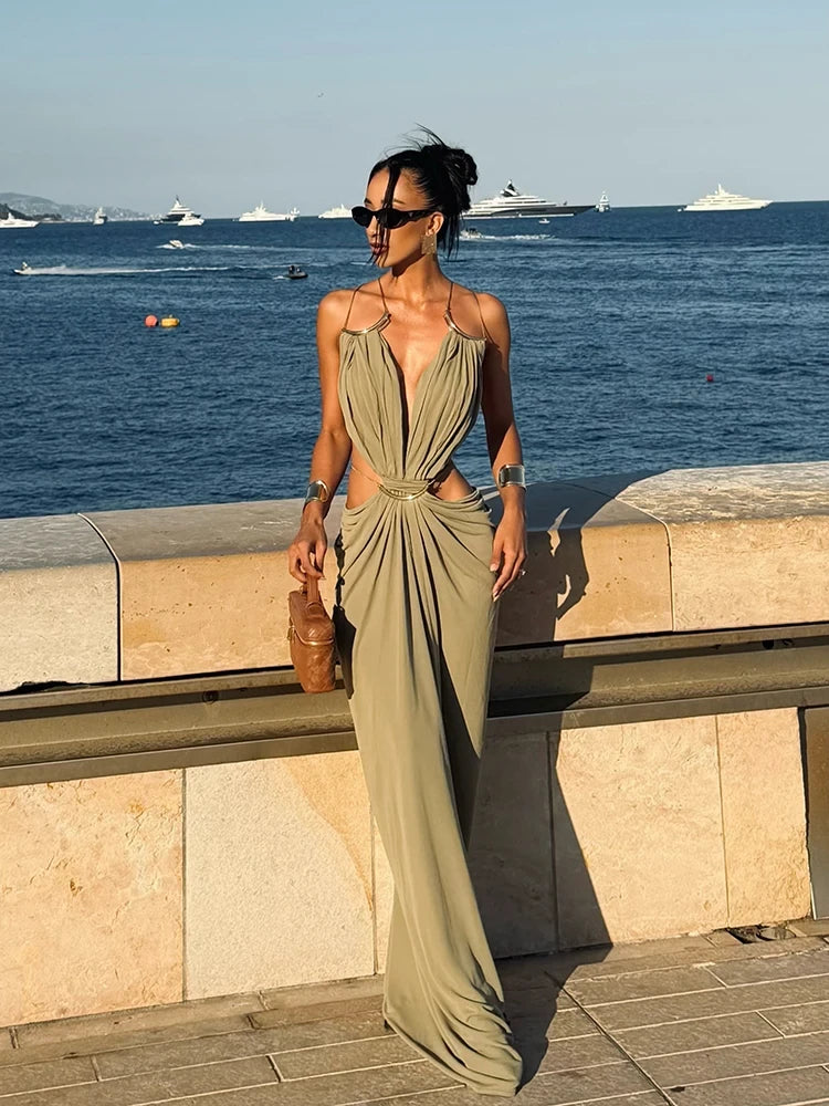 Sleeveless Backless Ankle-Length Dress