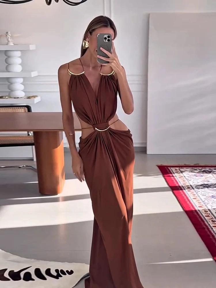 Sleeveless Backless Ankle-Length Dress