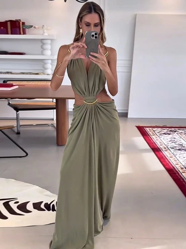 Sleeveless Backless Ankle-Length Dress