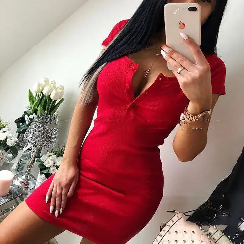 Knit V-Neck Mini Dress