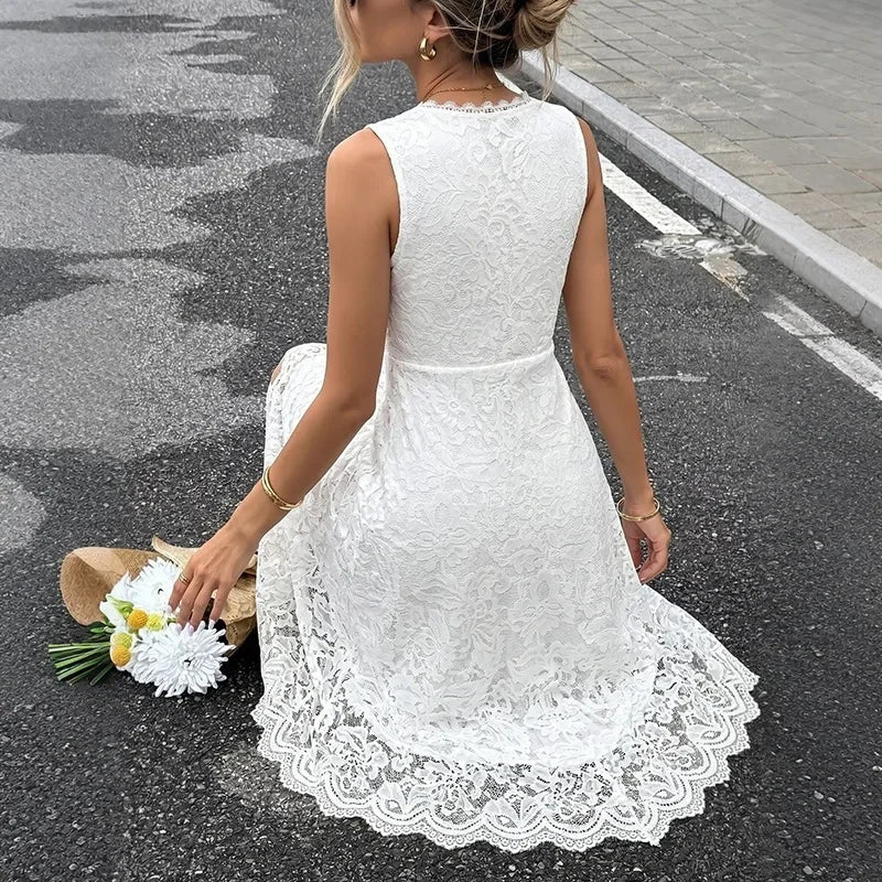 Elegant White Lace High Low Dress