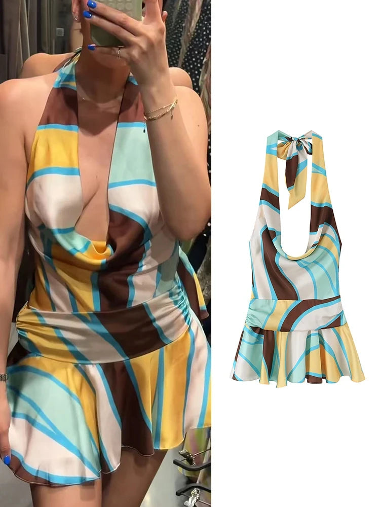 Printed Halter Mini Dress