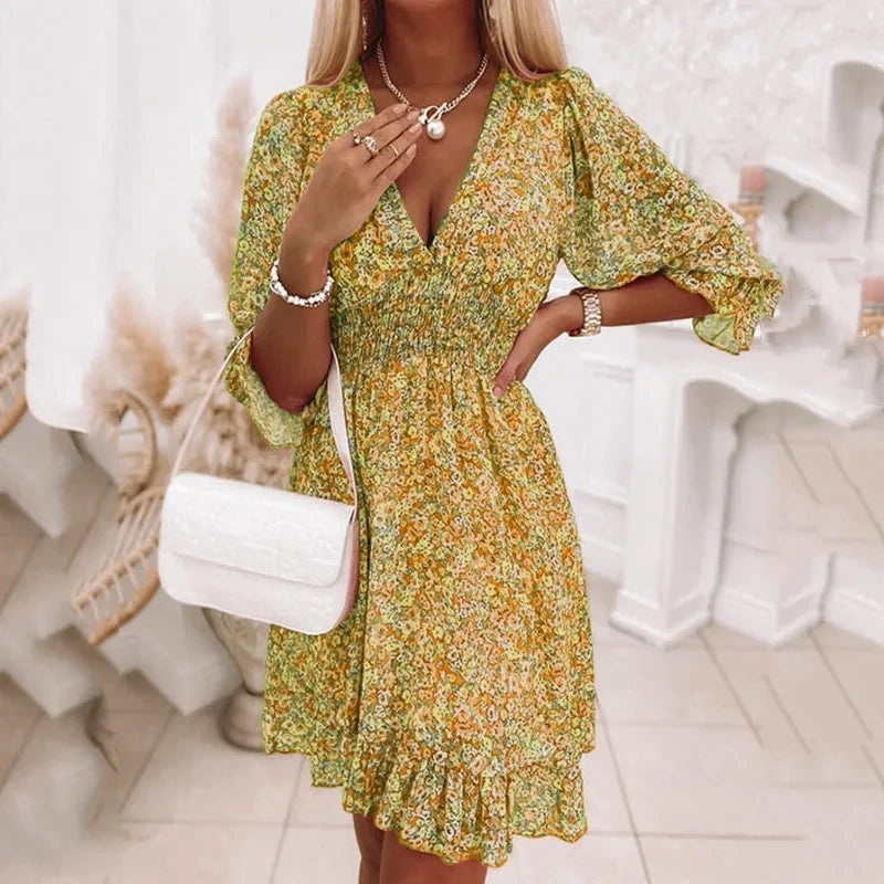 Bohemian Floral Printed Pullover Dress
