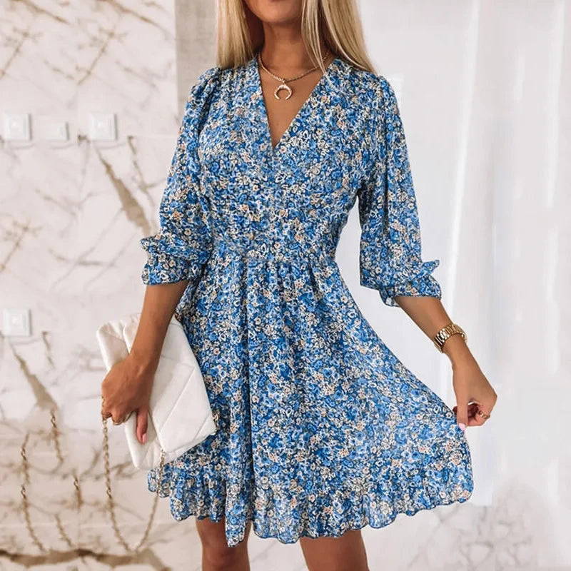Bohemian Floral Printed Pullover Dress