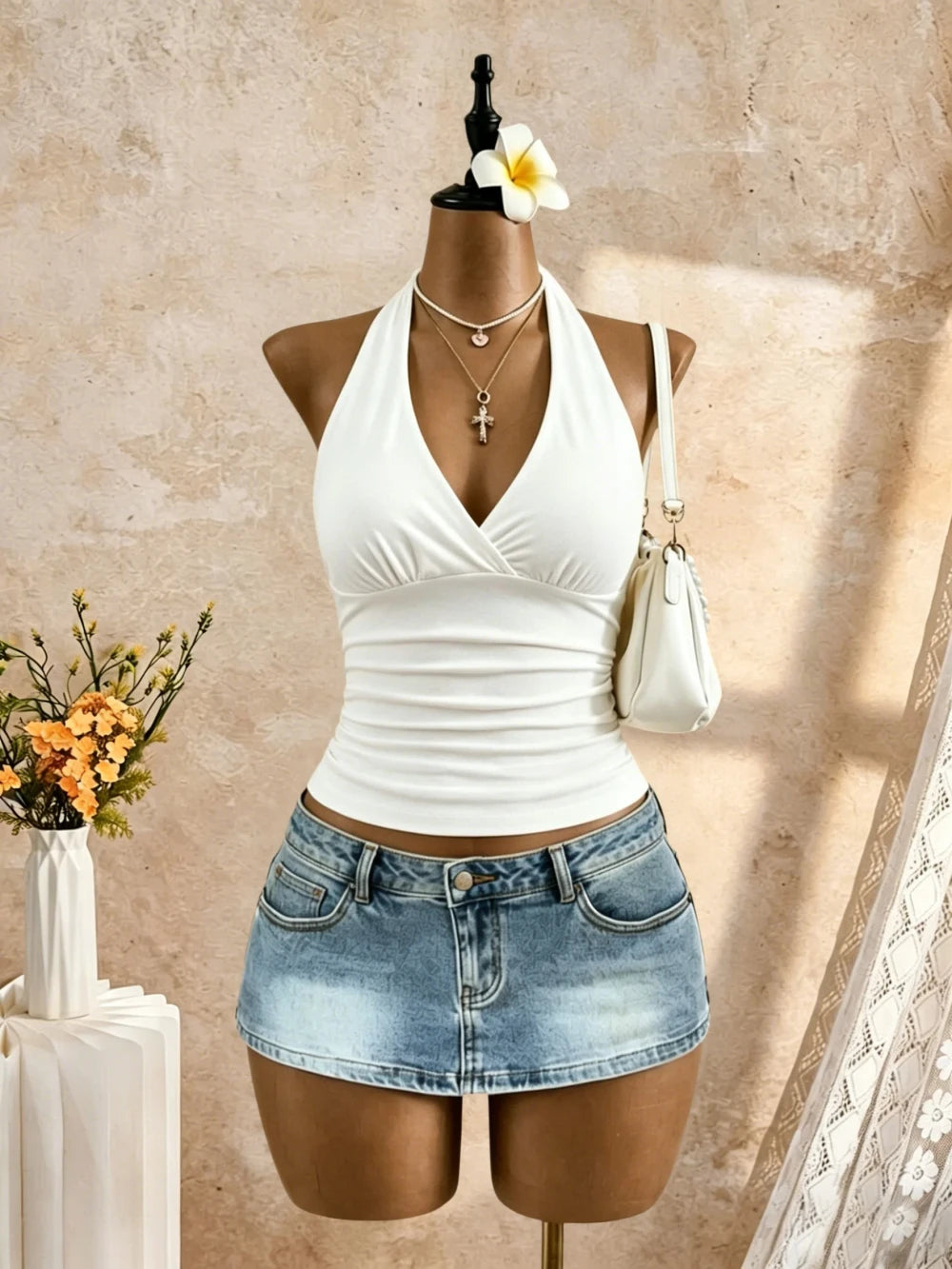 Halter Cross Wrap Crop Camisole