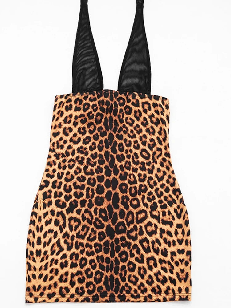 Leopard Print Halter Mini Dress