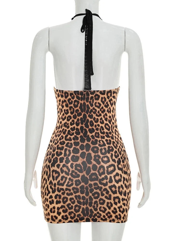 Leopard Print Halter Mini Dress