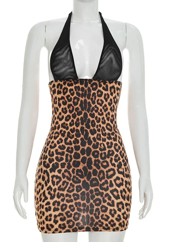 Leopard Print Halter Mini Dress