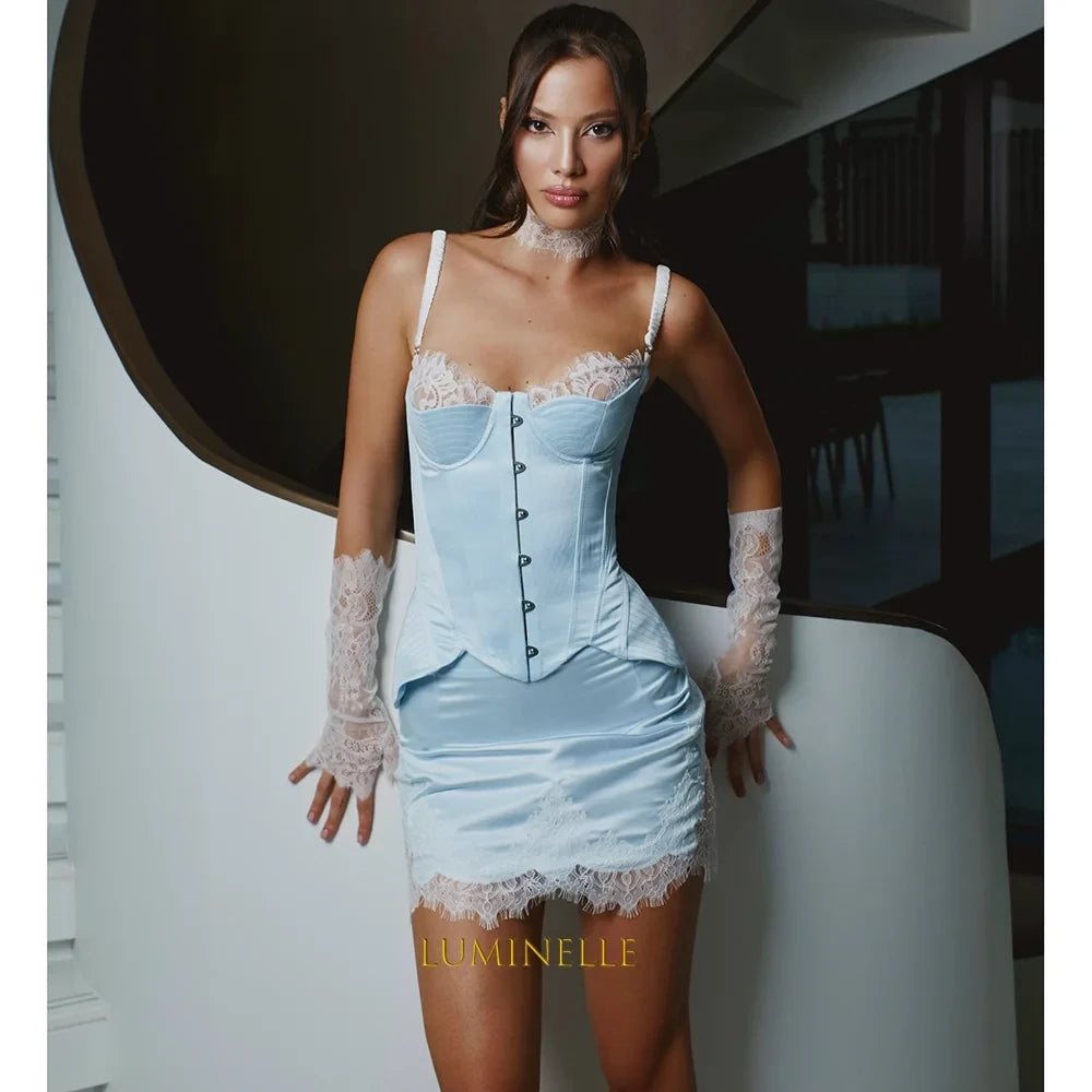 Satin Lace Corset Evening Dress