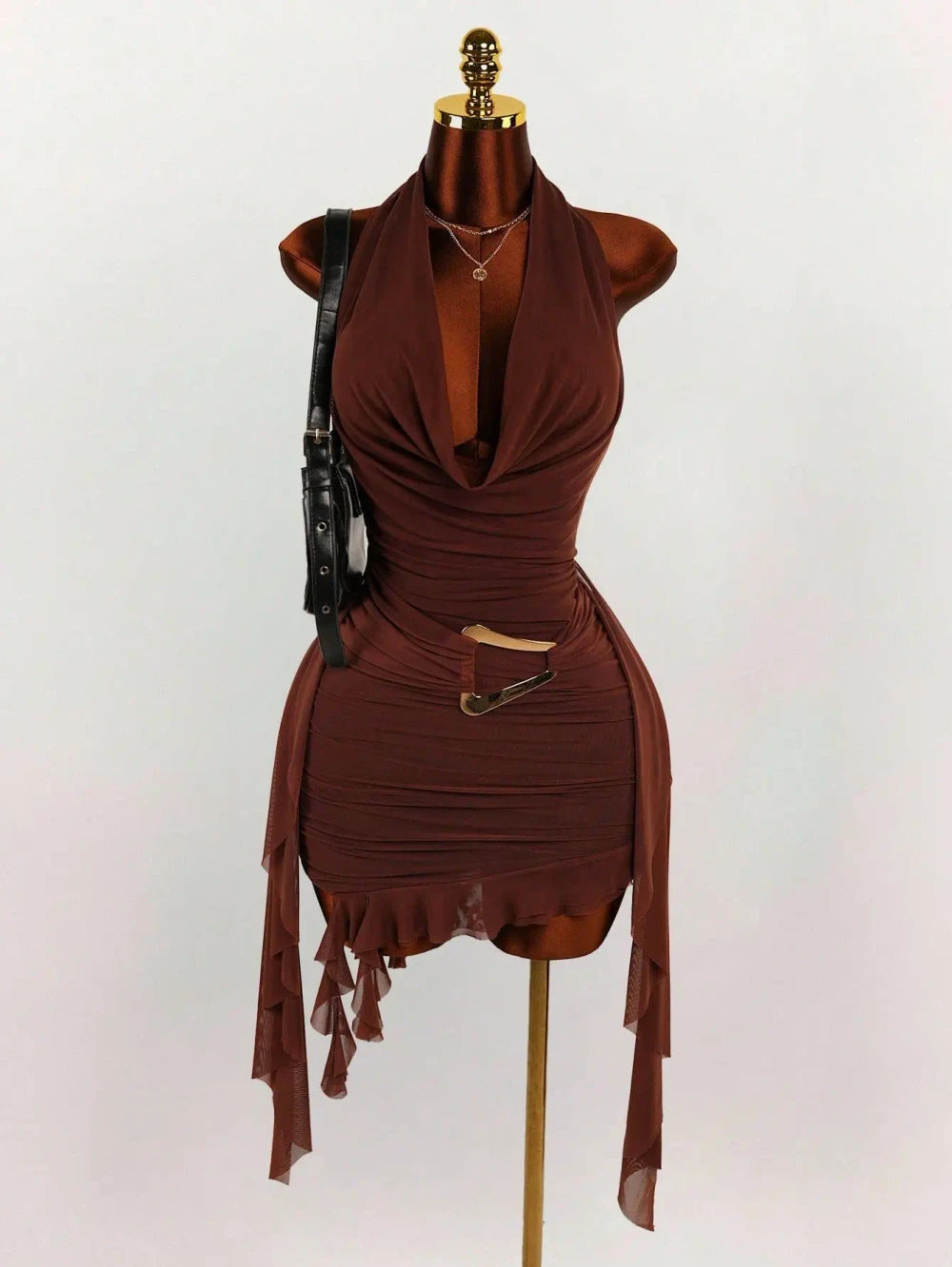 Halter-neck Backless Slimming Mini Dress