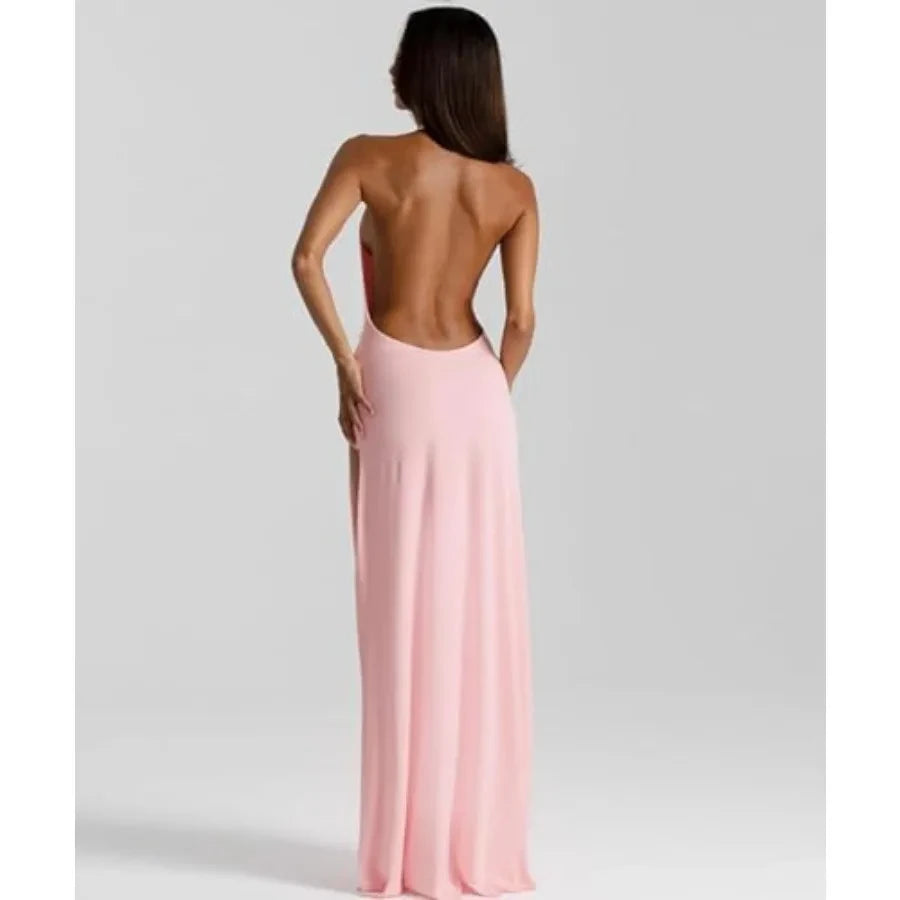 Chiffon Halter Maxi Wedding Guest Dress