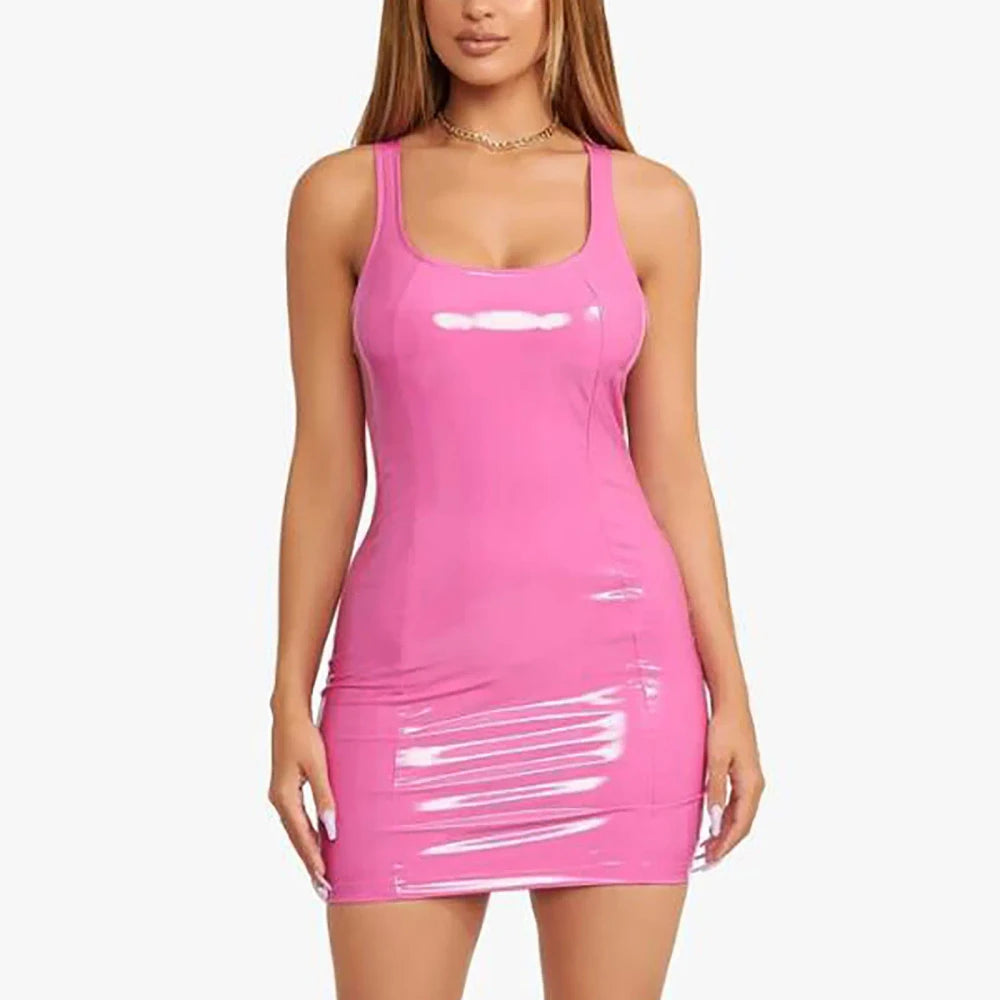 Sleeveless Leather Mini Club Dress