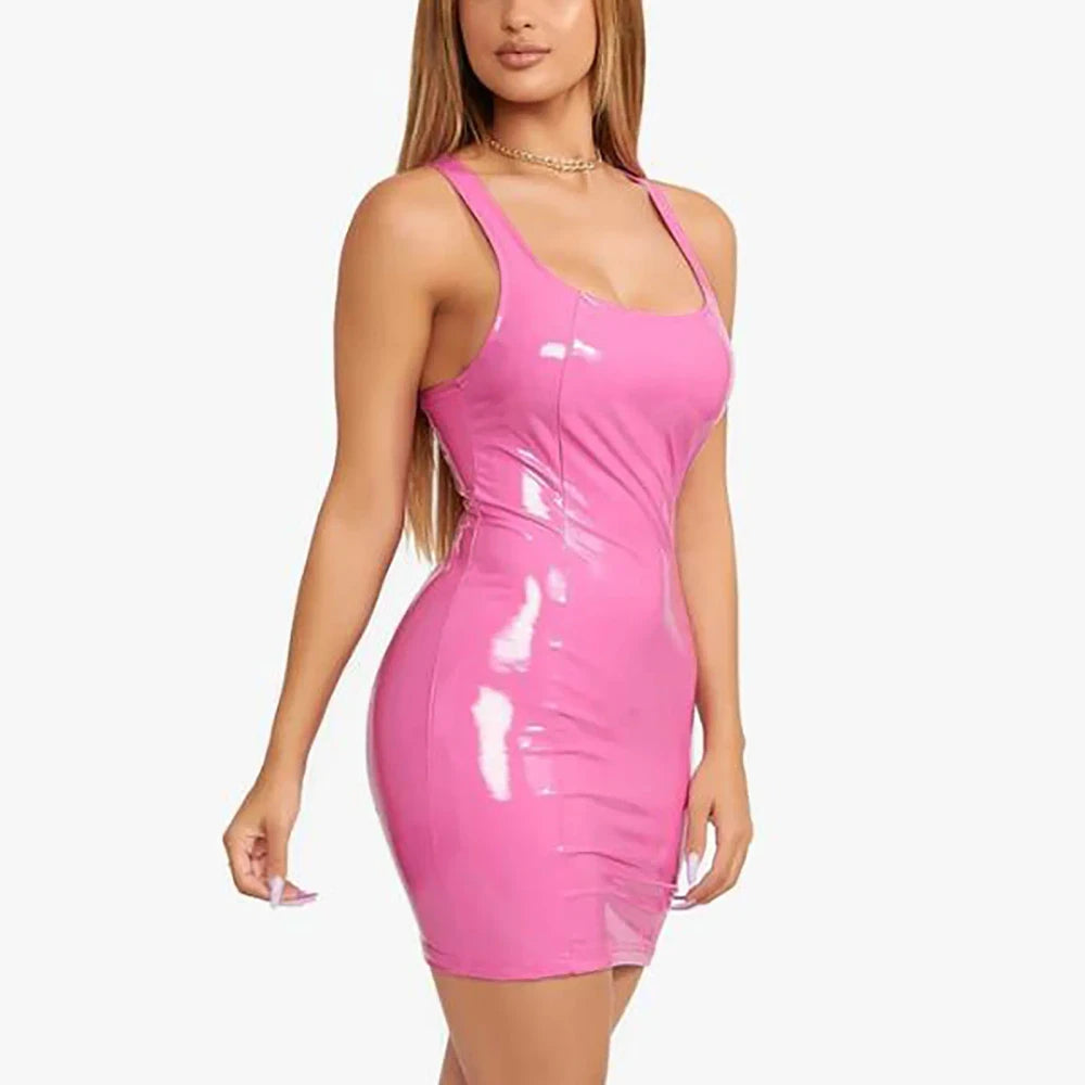 Sleeveless Leather Mini Club Dress