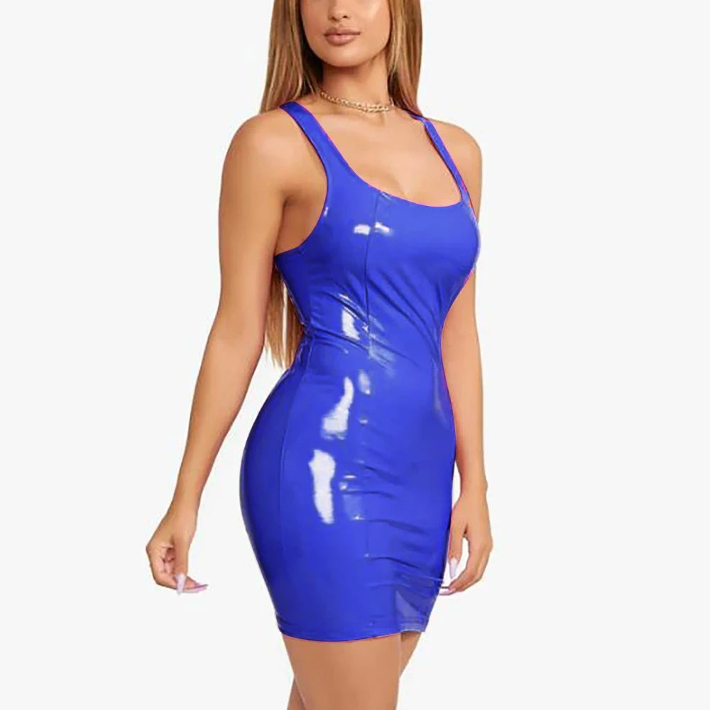 Sleeveless Leather Mini Club Dress