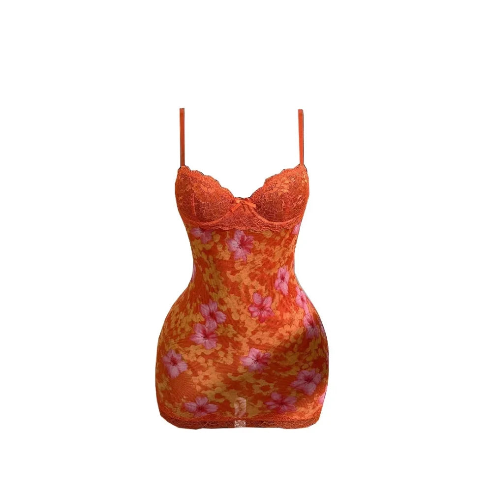 Retro Print Lace Summer Dress