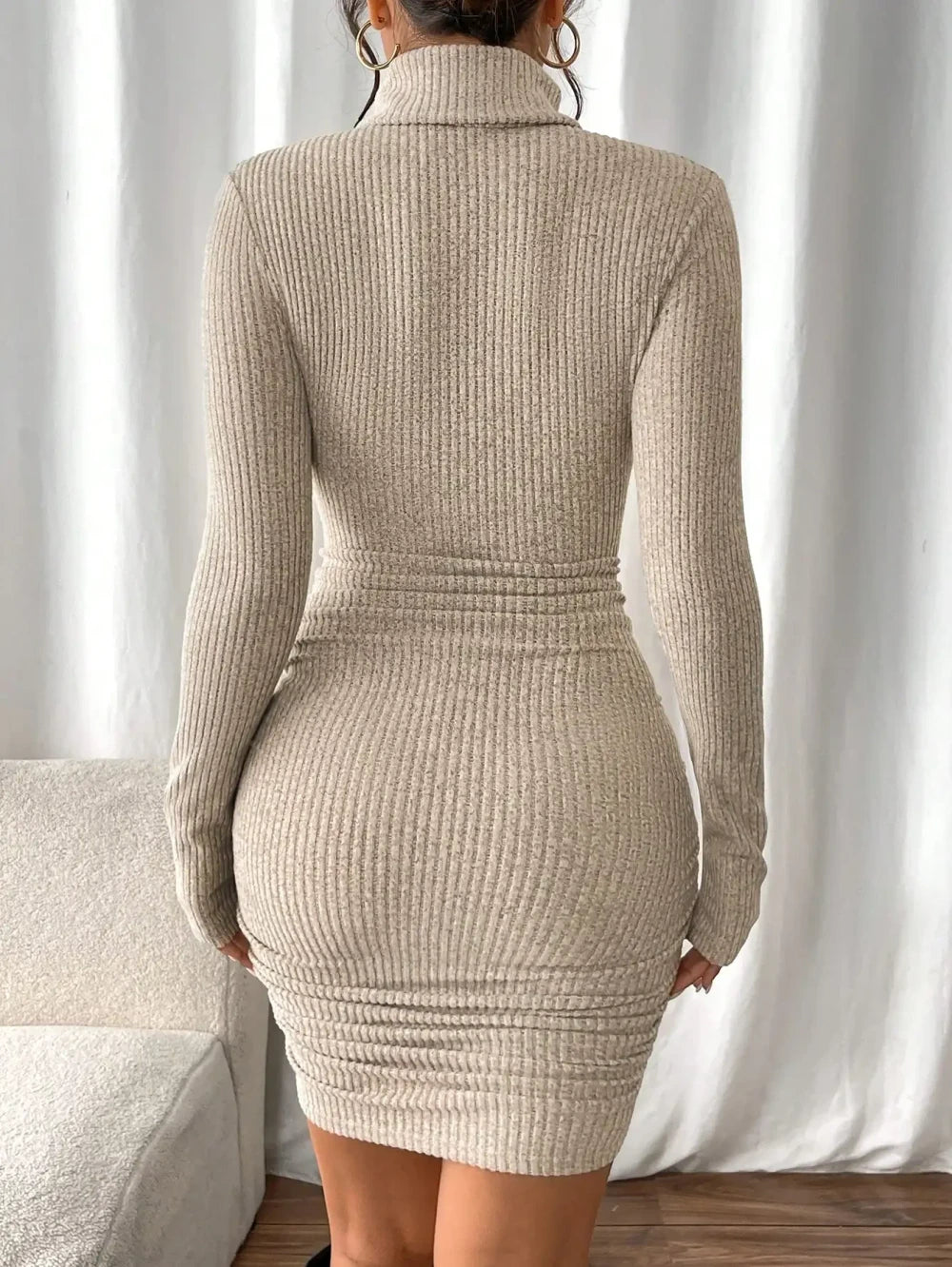 Ribbed Knit Turtleneck Dress