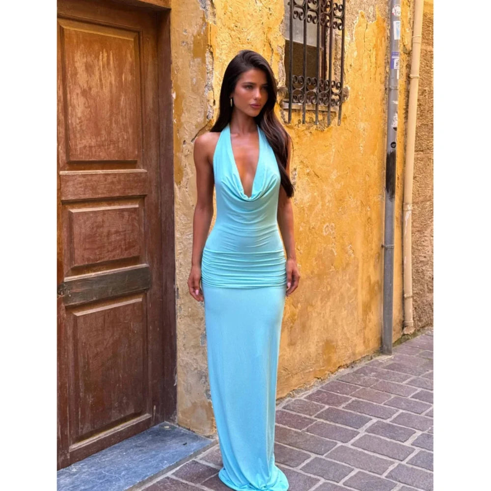 Sleeveless V-Neck Bodycon Evening Gown