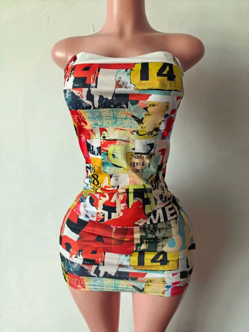 Letter Print Strapless Mini Dress