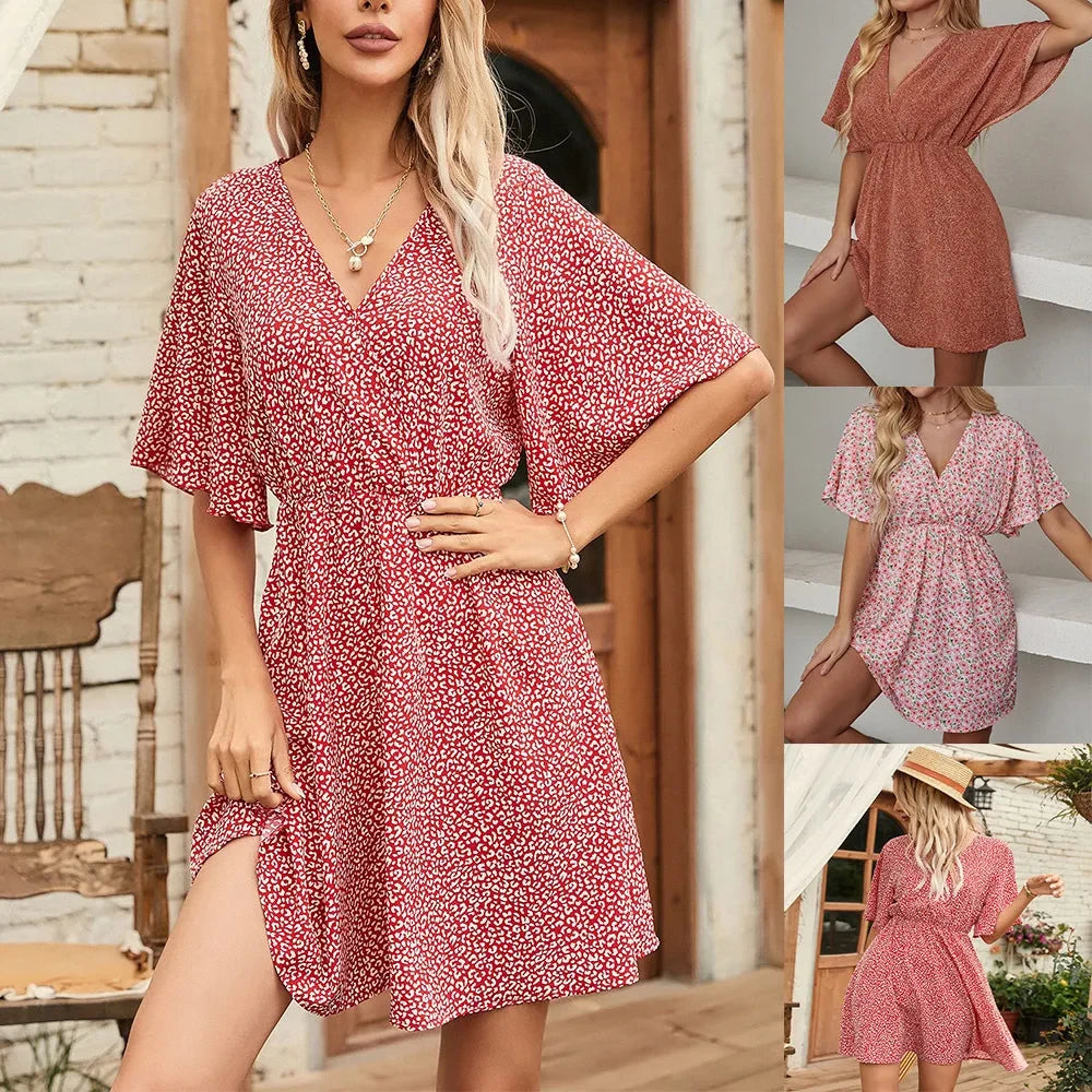 Printed V-Neck Casual Dress