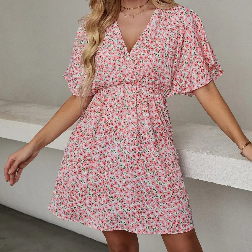 Printed V-Neck Casual Dress