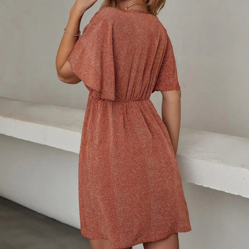 Printed V-Neck Casual Dress